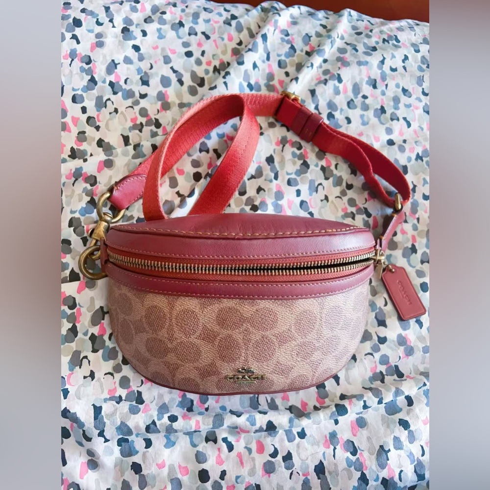 Coach Belt Bag Coated Canvas Signature Monogram Tan Rust Fanny Pack 39937 - Picture 12 of 14